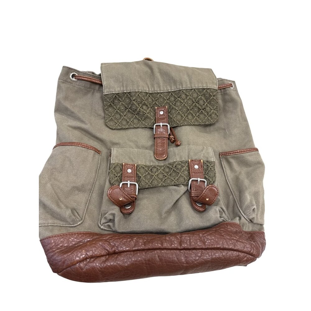 Cape Juby Womens Green Denim & Faux Leather Backpack 14x16 SKU 7057
